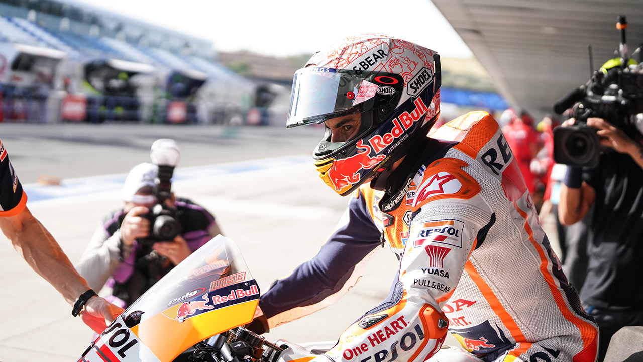 Marc Márquez en el pitlane durante una FP del GP de España 2020