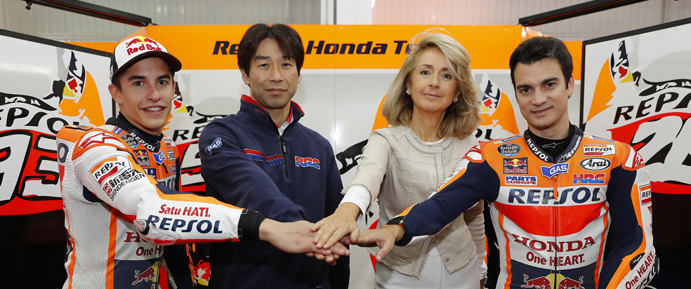Marc Márquez, Dani Pedrosa, Repsol Begoña Elices and HRC Tetsuhiro Kuwata
