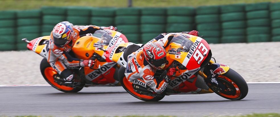 Marc Márquez and Dani Pedrosa taking a corner together