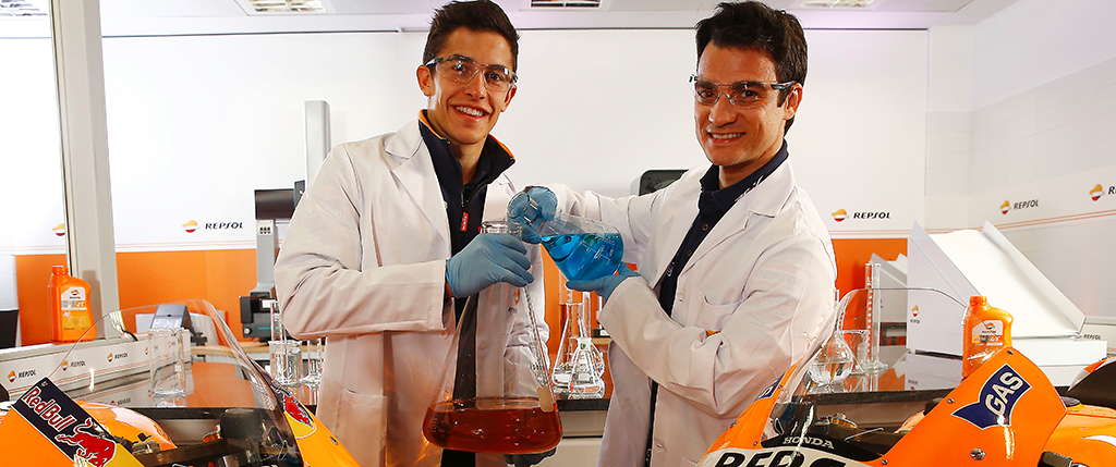 Marc Márquez and Dani Pedrosa making some chemistry experiment