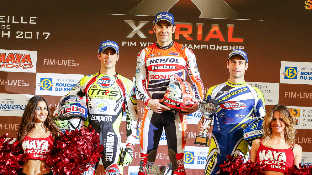 Toni Bou on Podium with Ragga and Cabestany