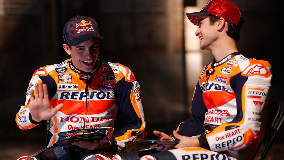 Marc Márquez and Dani Pedrosa during the AskMarcDani video shoting