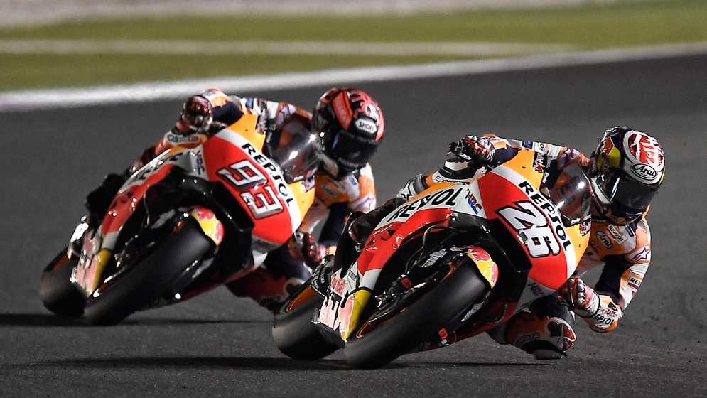Marc Márquez y Dani Pedrosa rodando en Catar