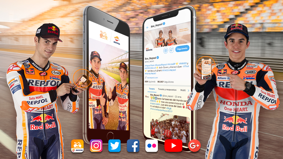 montaje app box repsol con marc y dani, todas las redes sociales