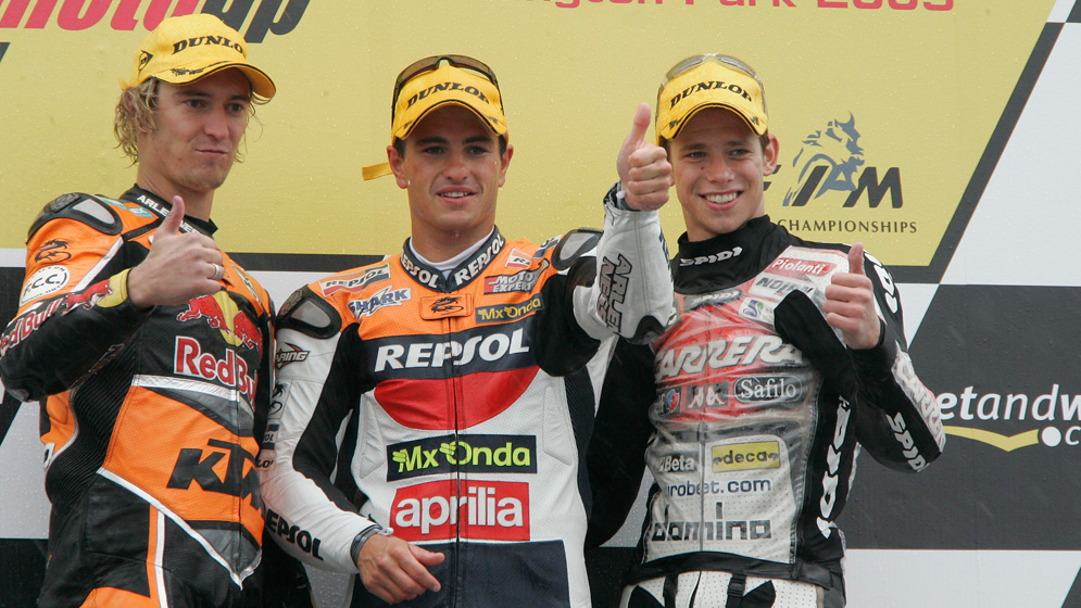 Randy De Puniet y stoner en podio