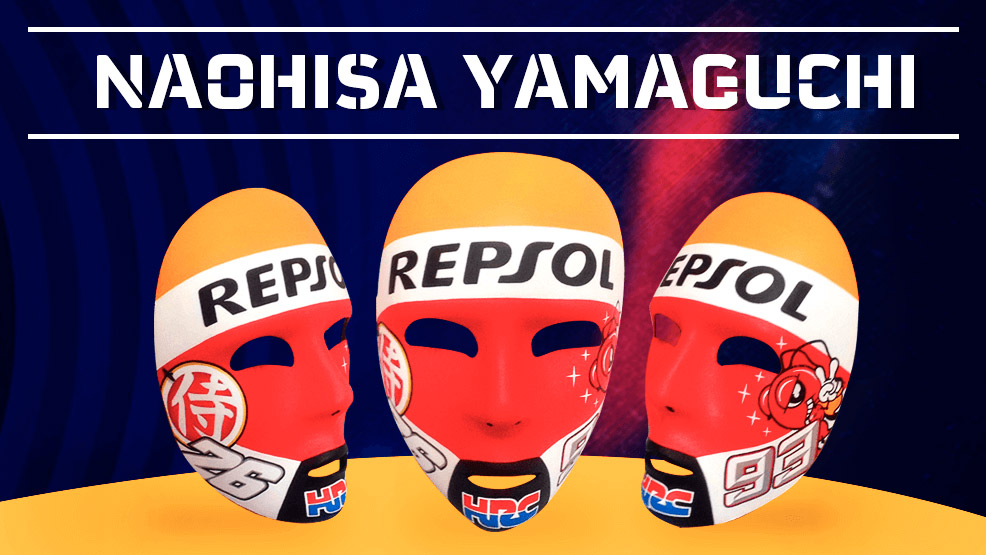 Máscaras Repsol de Naohisa Yamaguchi con los números de Márquez y Pedrosa