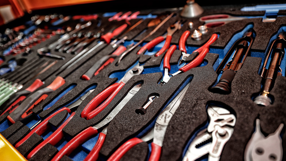 Herramientas de MotoGP en su carro