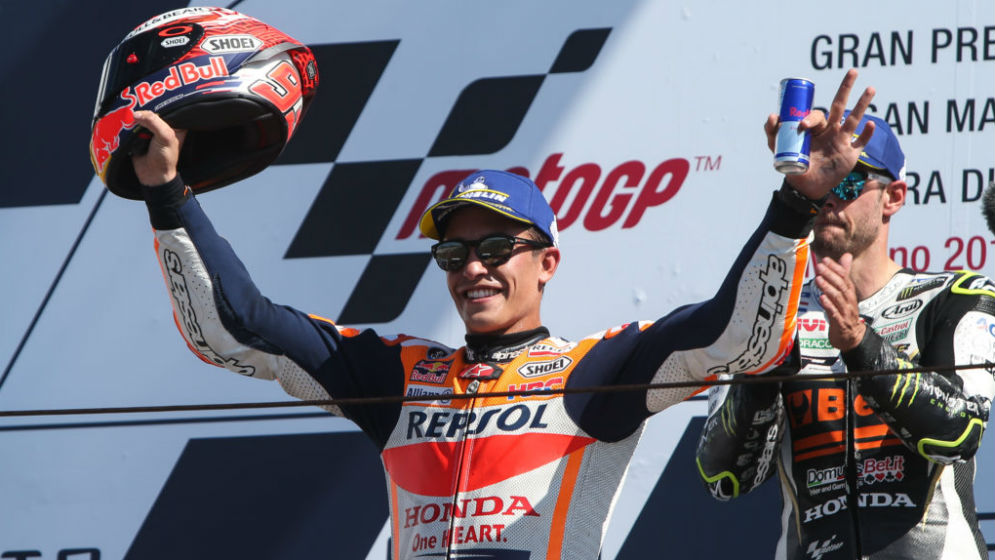 Márquez en el podio de Misano 2018