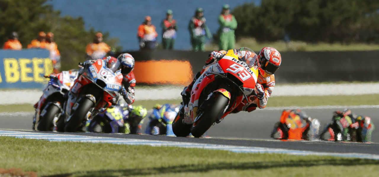 Márquez rueda sobre el circuito de Phillip Island, Australia 2018