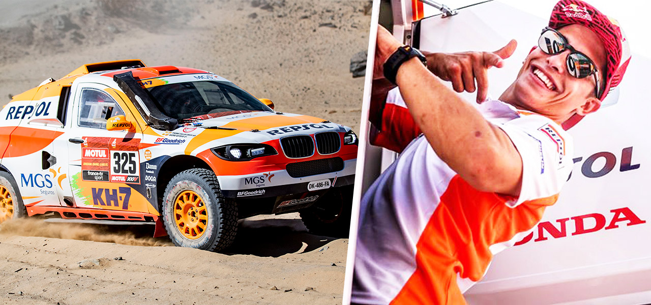 Montaje de Márquez junto al coche del Repsol Rally team