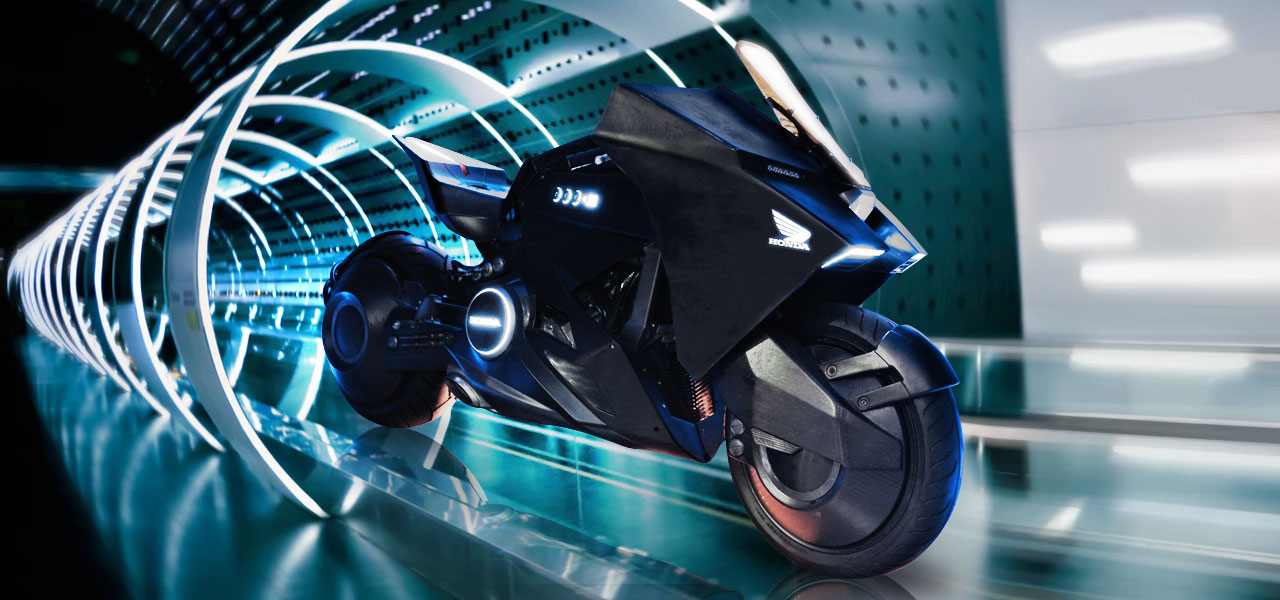 Honda futurista nm4 vultus en un túnel de viento futurista