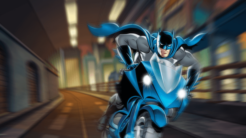 Batman a toda velocidad en su batmoto