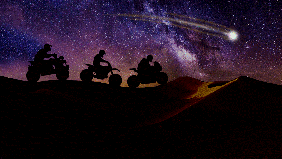 Reyes magos silueta estrella fugaz en moto