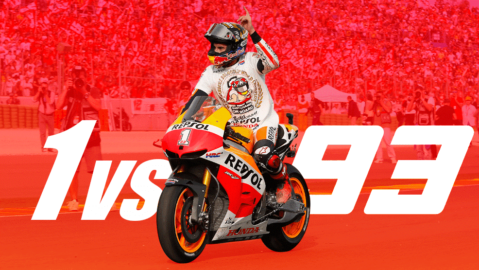 Marc Márquez sobre su RC213V tras ganar el Mundial MotoGP 2013